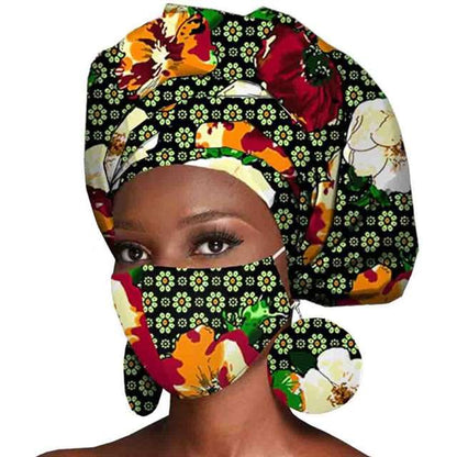 African Ankara Wax Fabric Head Turban Mask Match Print HD112