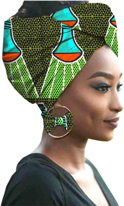 Fashion African Head wraps Earrings 2 Piece Sets for Women