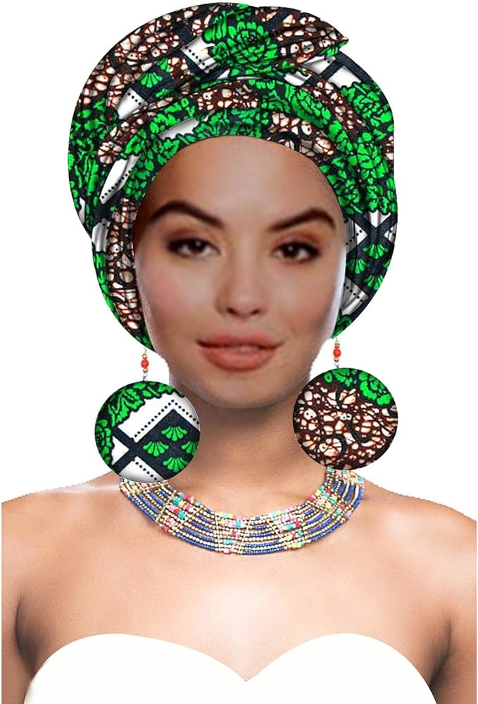 Women African Head wrap Nigerian Headtie with Match Earring