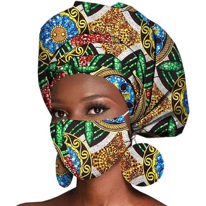 African Ankara Wax Fabric Head Turban Mask Match Print HD112