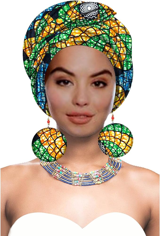 Women African Head wrap Nigerian Headtie with Match Earring