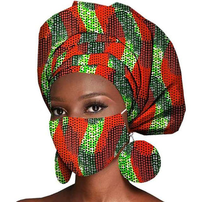 African Ankara Wax Fabric Head Turban Mask Match Print HD112