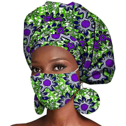 African Ankara Wax Fabric Head Turban Mask Match Print HD112