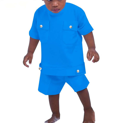 Boys Summer Solid Tops and Shorts Pants Sets Traditional Clothes