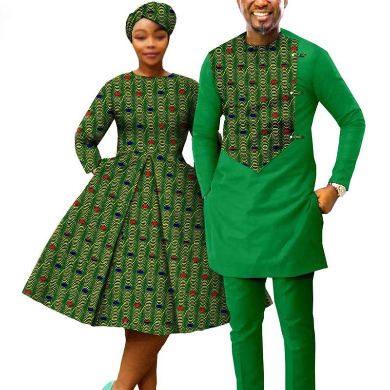 Couple African Print Dresses Match Outfits Men Sets CC003-2