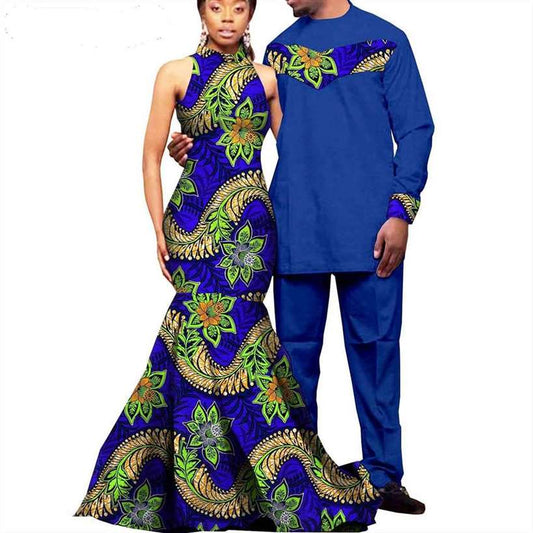 Couples African Clothes Long Dress Match Men Ankara Outfits CC014-1