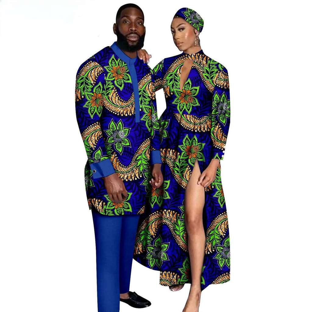 Couples African Print Dresses Women Clothes Match Men Sets CC004-3