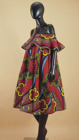 African Dress Ankara Print Ethnic Halter Dresses with Bow Tie