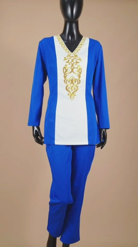 African Tracksuit Women Long Sleeve V-neck Shirt Set FMS012