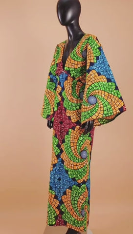 Women African Dresses V-Neck Maxi Dress Ankara Print Party Attire