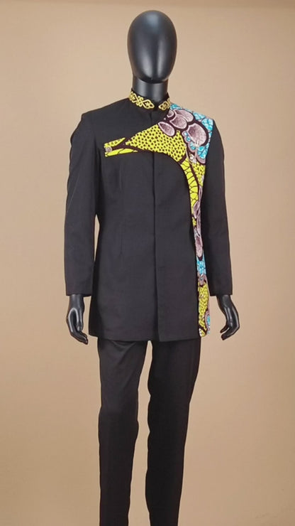 African Clothes Slim Fit Breasted Printed Blazer Pants Set