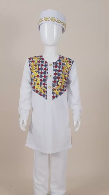 African Clothes for Boys Outfits Print Appliques Shirt and Pant Sets