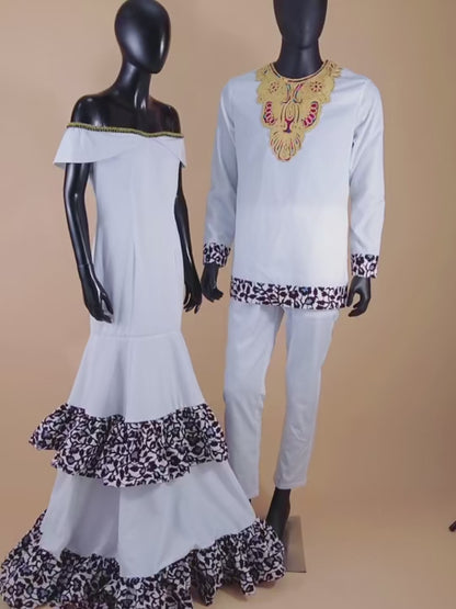 African Women Long Dresses Match Men Kaftan Outfits CC090