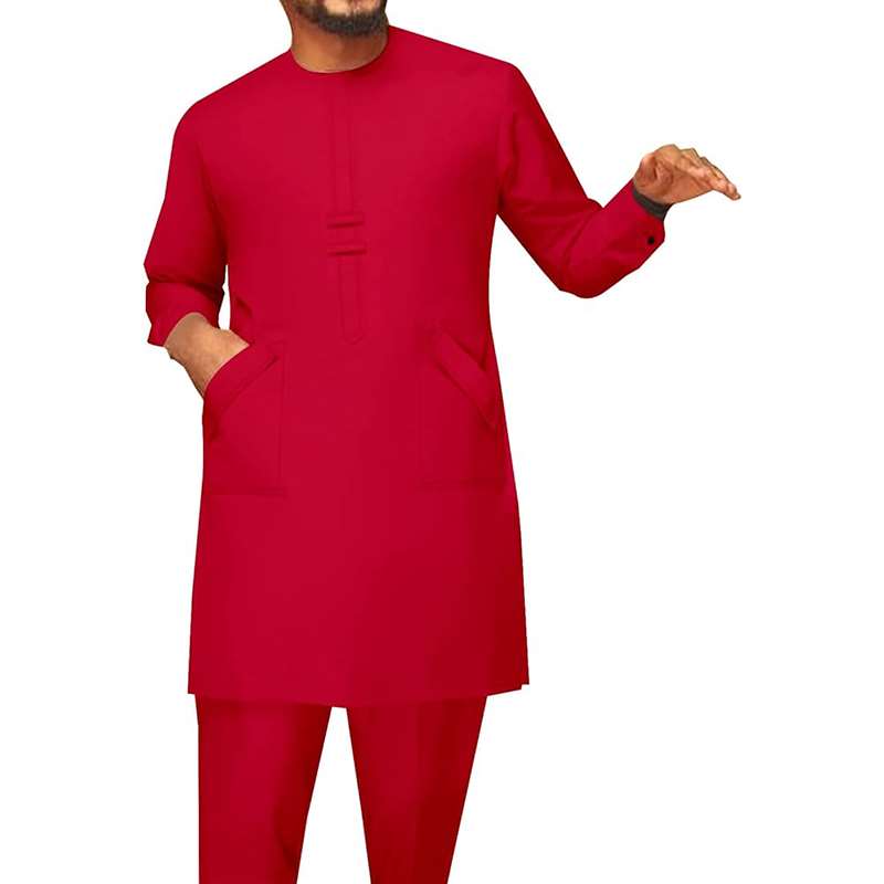 Men African Suits Traditional Full Sleeve Long Shirts and Pants Set