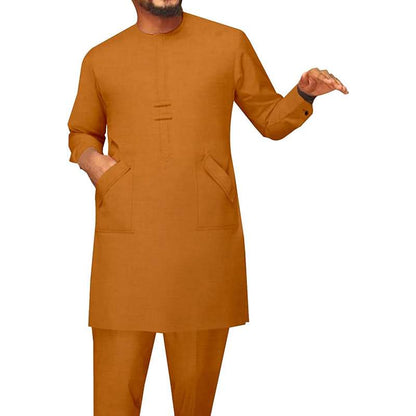 Men African Suits Traditional Full Sleeve Long Shirts and Pants Set