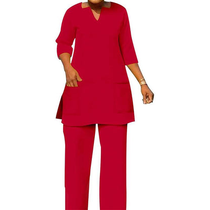 African Suits for Women Short Sleeve Shirt and Pants Casual Tracksuit