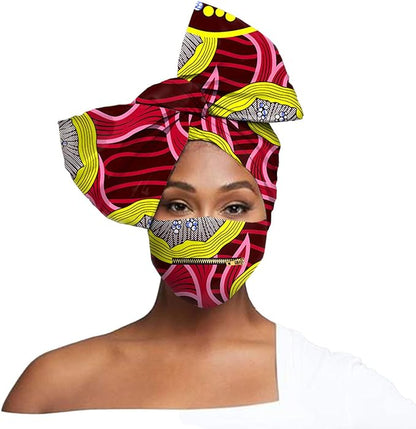 Women  African Head Scarf  Hair Accessories Print Mask with Zipper