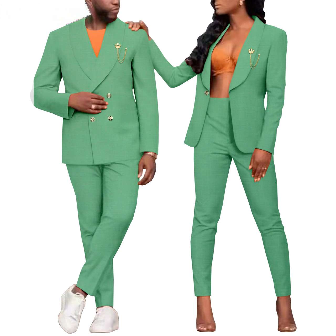 Couple Clothes Women Suits with Brooch Match Men Outfits Sets