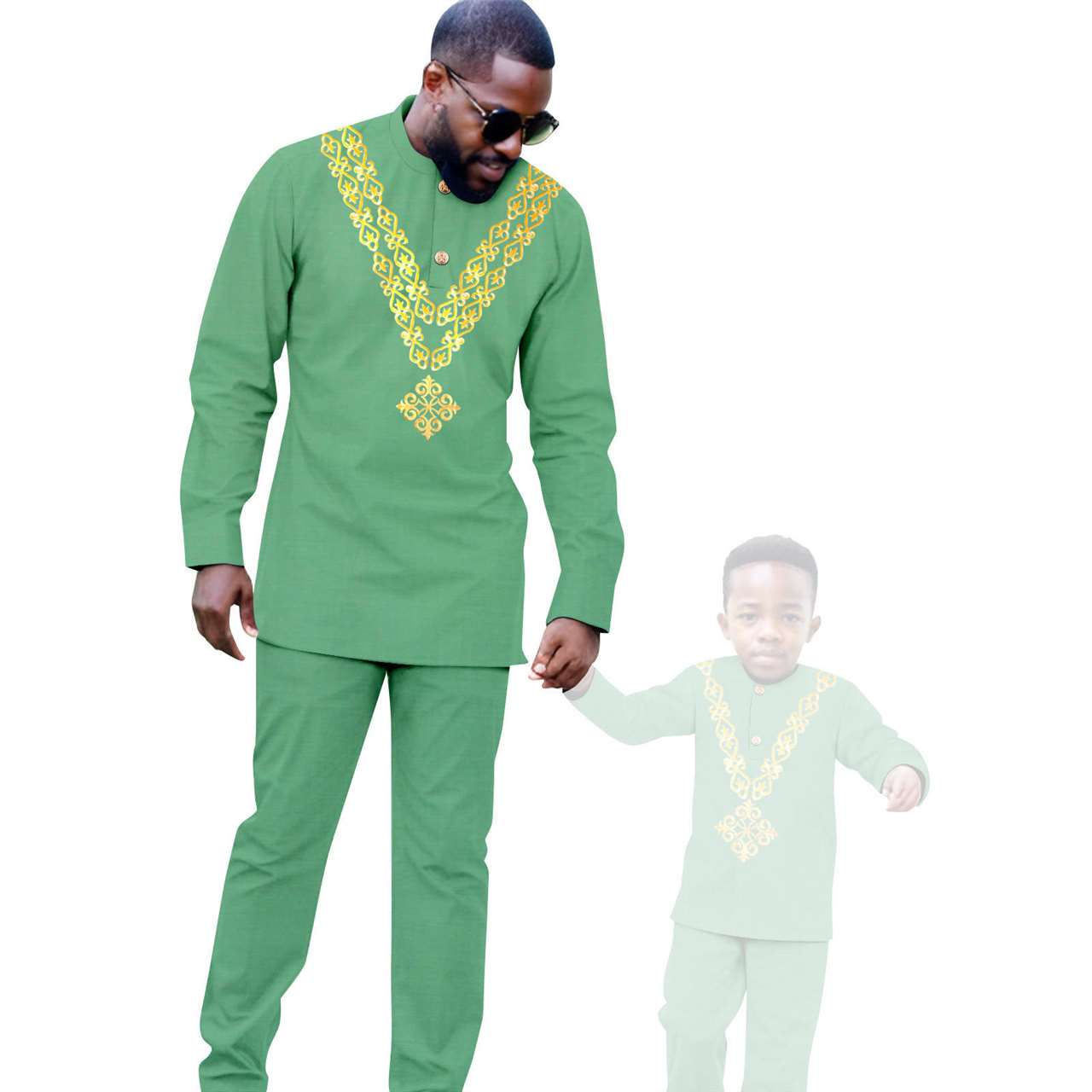 African Clothes Father and Son Appliques Sets Outfits