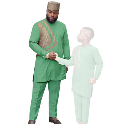 Men and Boy Outfits Hat Top Shirt and Pant Sets Outwear