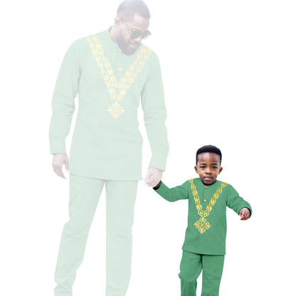 African Clothes Father and Son Appliques Sets Outfits