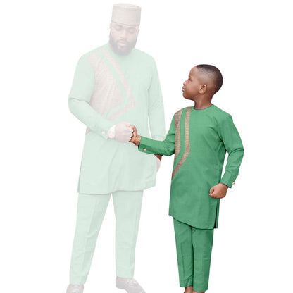 Men and Boy Outfits Hat Top Shirt and Pant Sets Outwear