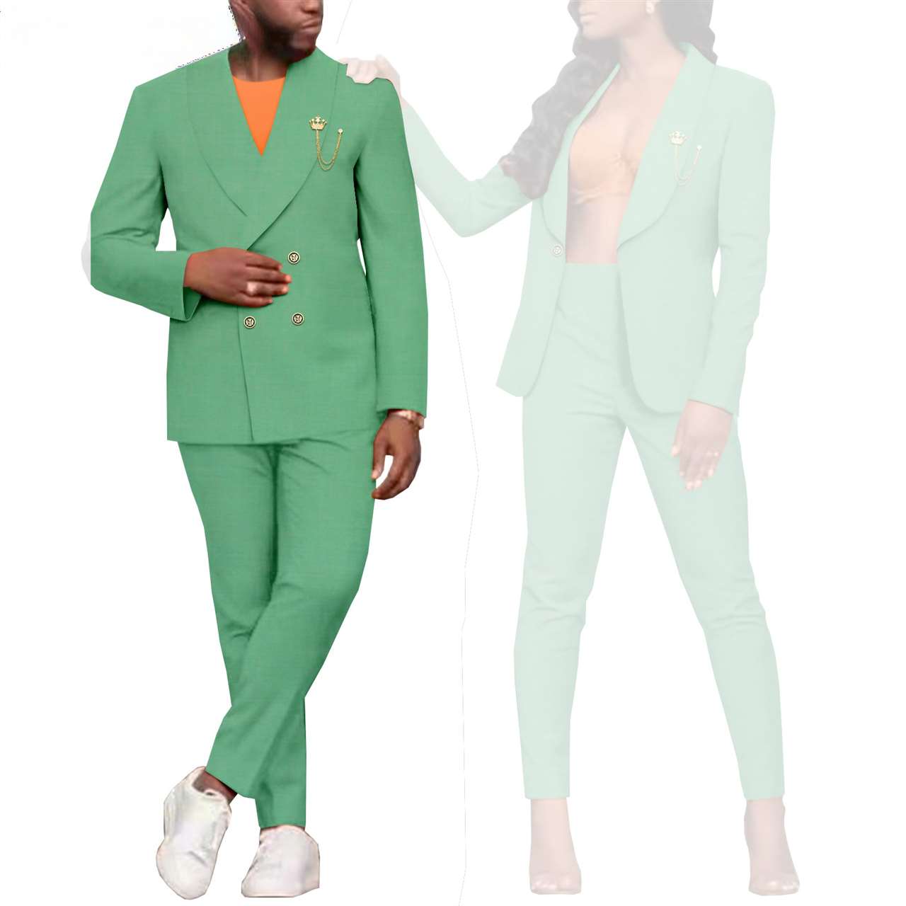 Couple Clothes Women Suits with Brooch Match Men Outfits Sets