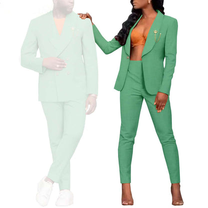 Couple Clothes Women Suits with Brooch Match Men Outfits Sets