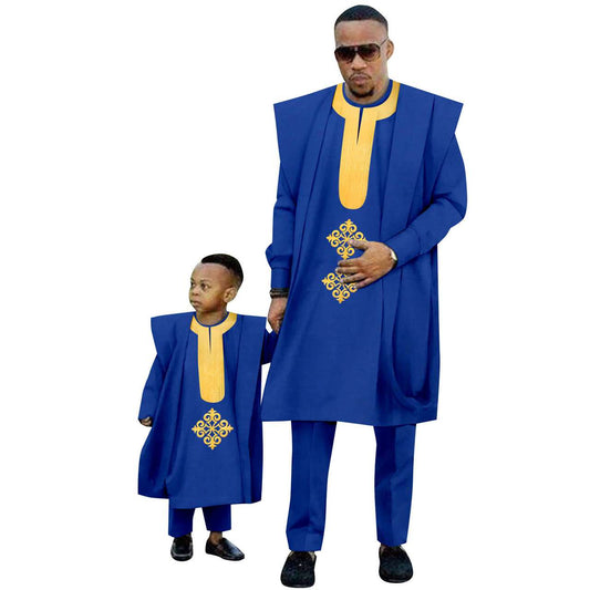 Father and Son Suits Appliques Robe Top and Pant Sets