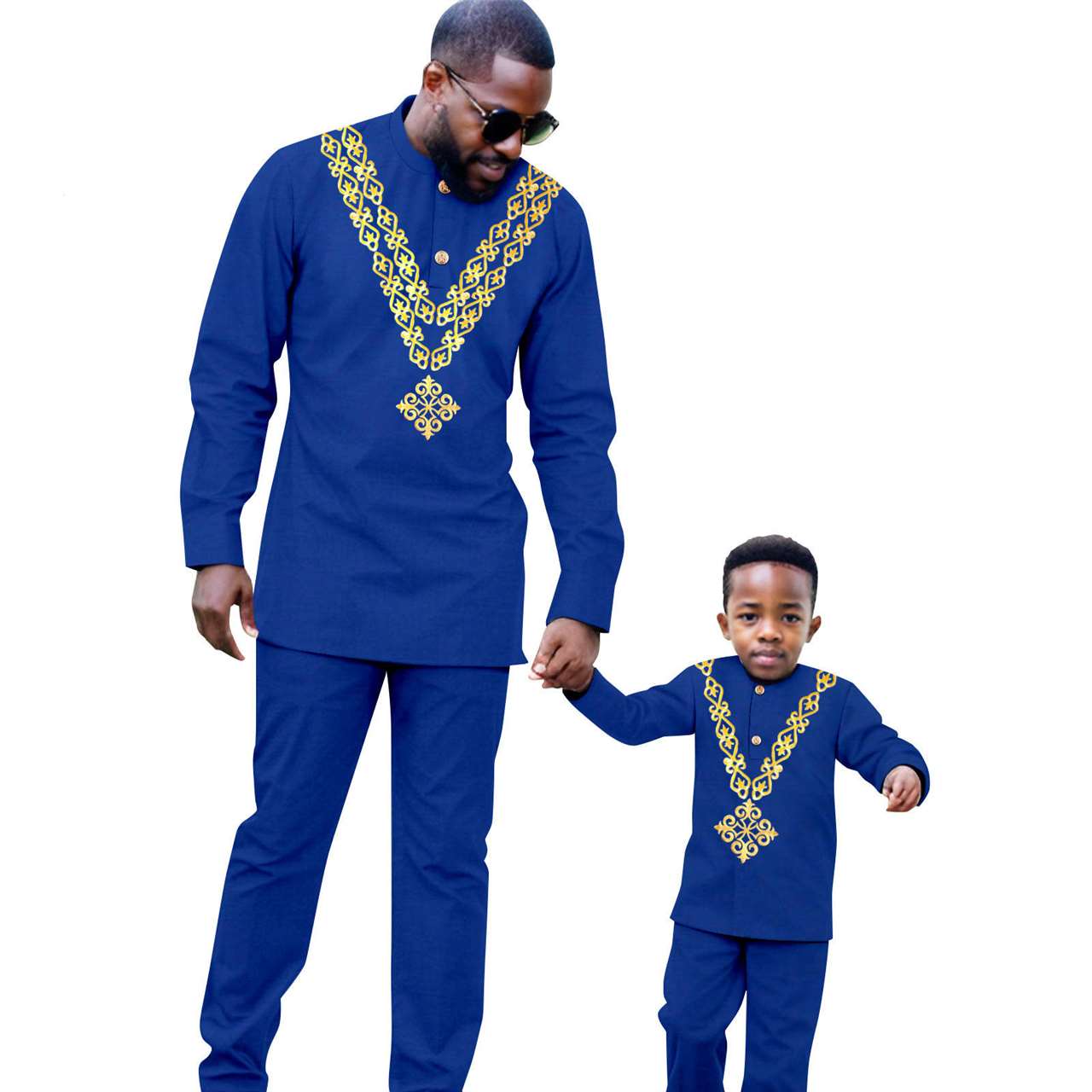 African Clothes Father and Son Appliques Sets Outfits