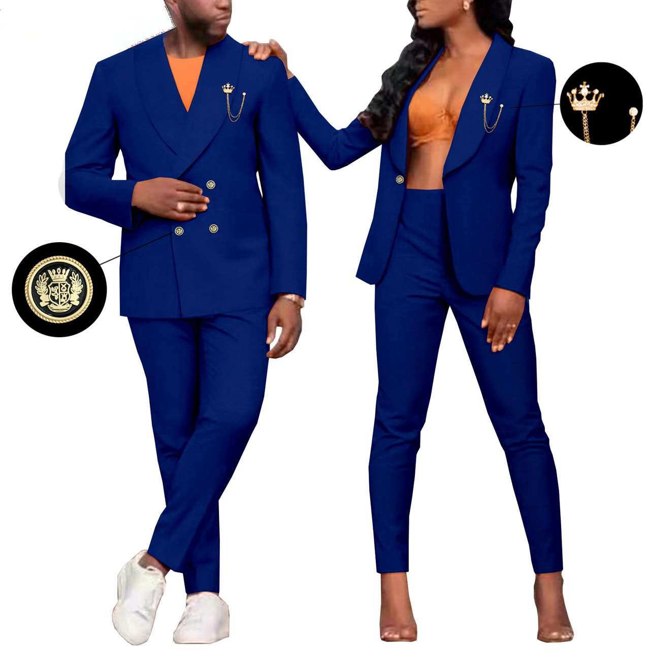 Couple Clothes Women Suits with Brooch Match Men Outfits Sets