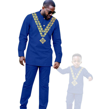 African Clothes Father and Son Appliques Sets Outfits