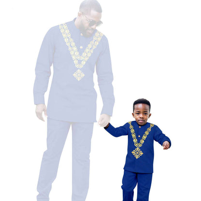 African Clothes Father and Son Appliques Sets Outfits