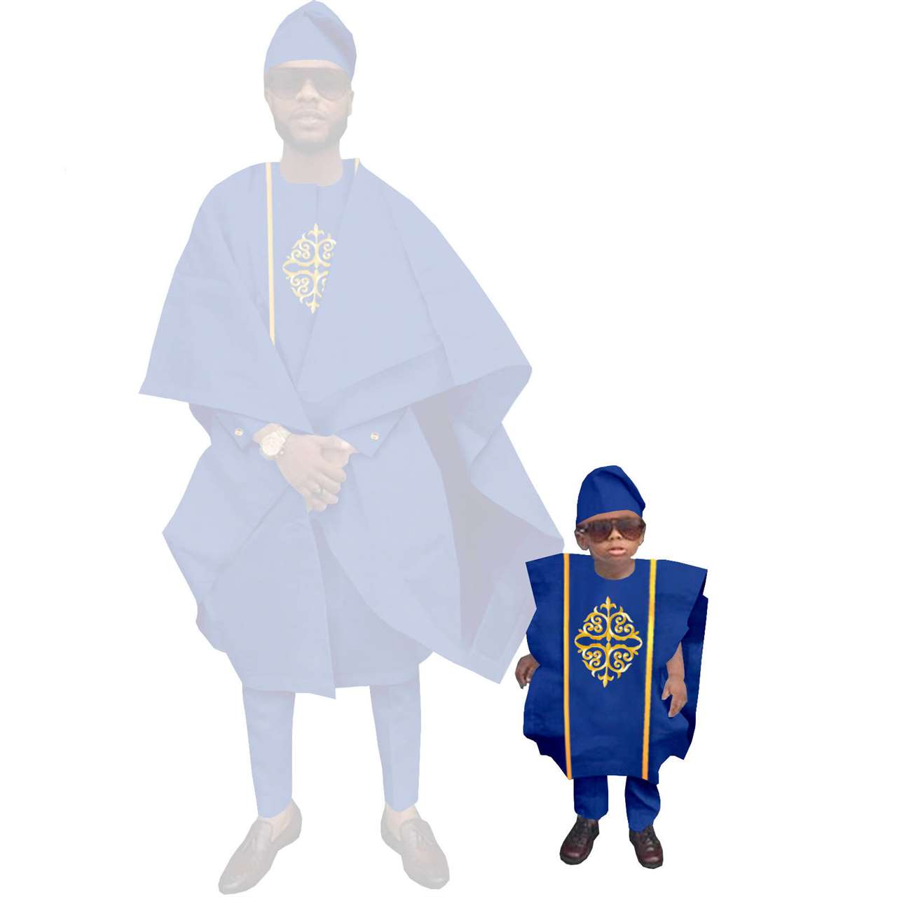 Family Outfits Father and Son Hat Robe Top and Pant Sets