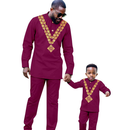 African Clothes Father and Son Appliques Sets Outfits FM029-1