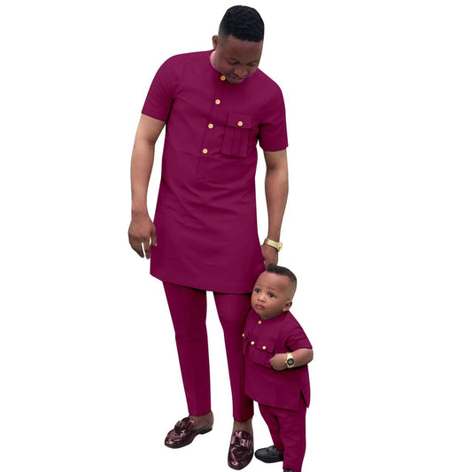 Father and Son Summer Dashiki Short Sleeve Top and Pant Sets FM003-1