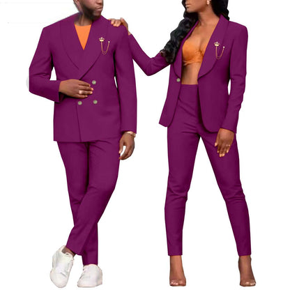 Couple Clothes Women Suits with Brooch Match Men Outfits Sets CC054