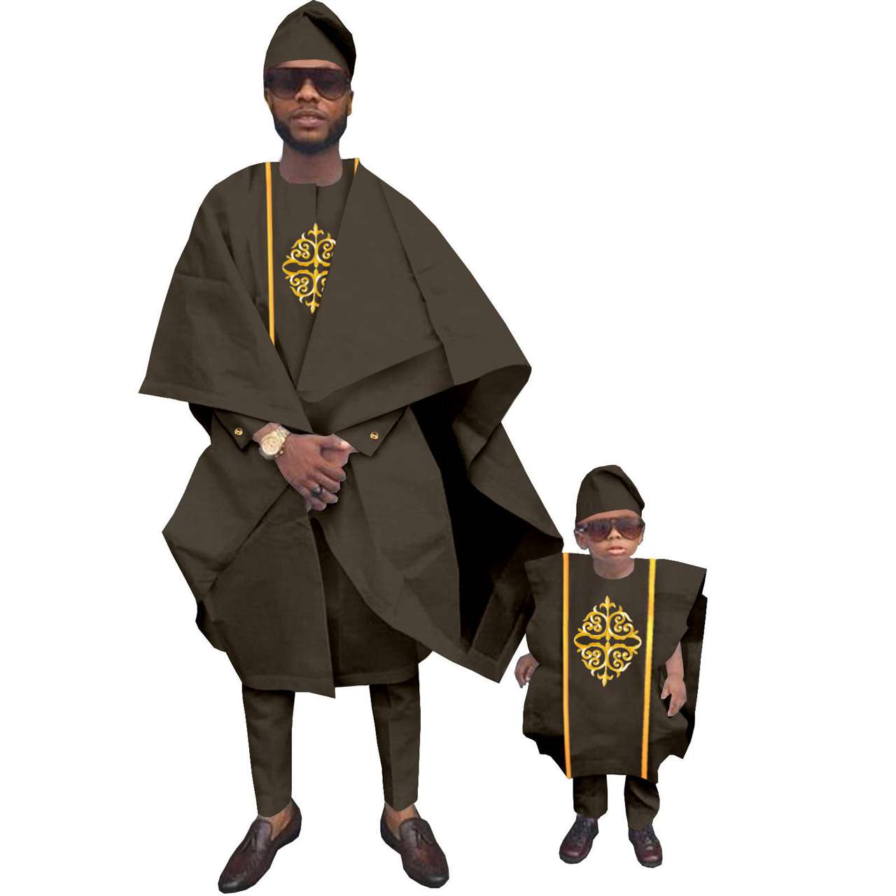 Family Outfits Father and Son Hat Robe Top and Pant Sets FM021-1