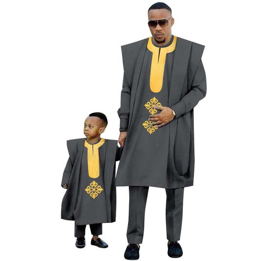 Father and Son Suits Appliques Robe Top and Pant Sets FM014-1