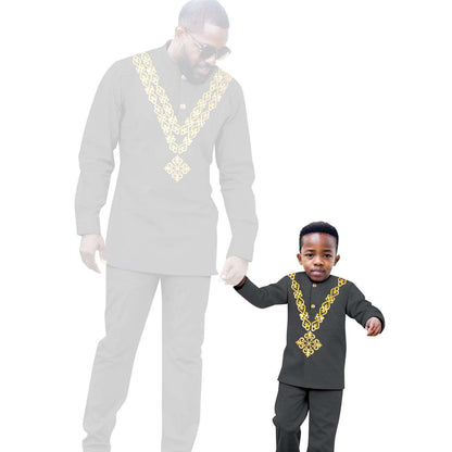 African Clothes Father and Son Appliques Sets Outfits FM029-1