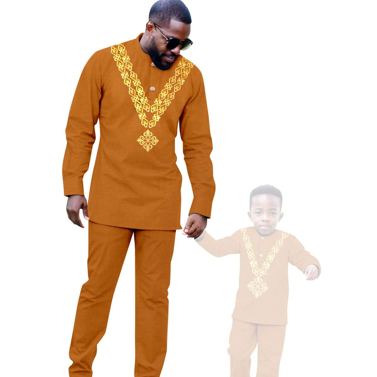 African Clothes Father and Son Appliques Sets Outfits FM029-1