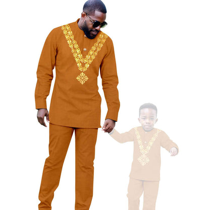 African Clothes Father and Son Appliques Sets Outfits FM029-1