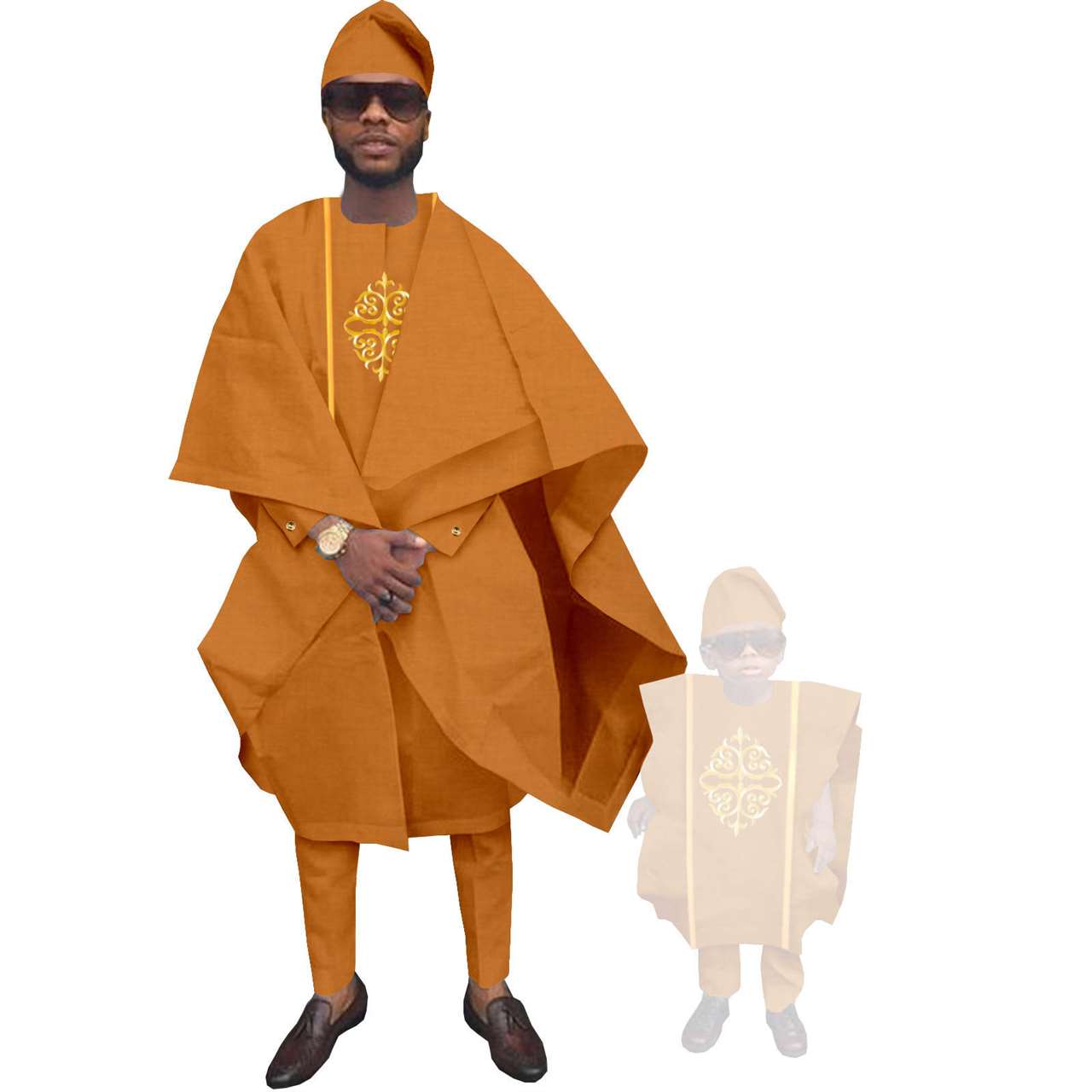 Family Outfits Father and Son Hat Robe Top and Pant Sets FM021-1