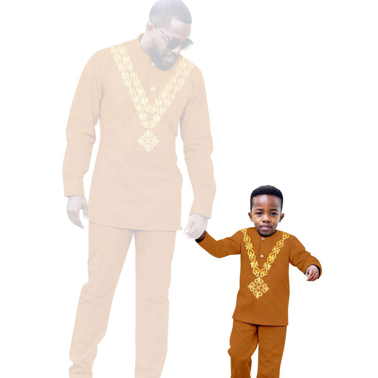 African Clothes Father and Son Appliques Sets Outfits FM029-1