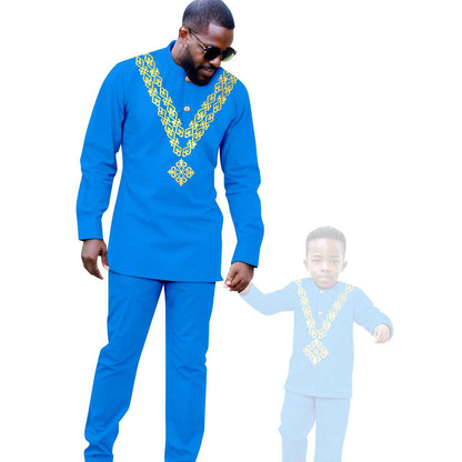 African Clothes Father and Son Appliques Sets Outfits FM029-1