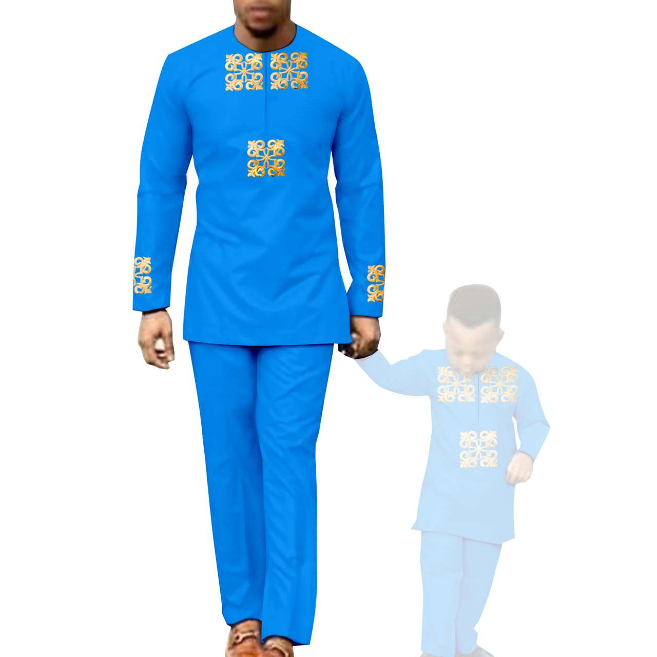 African clothes Men and Boys Suit Top and Pants Robe Outfits FM026-1