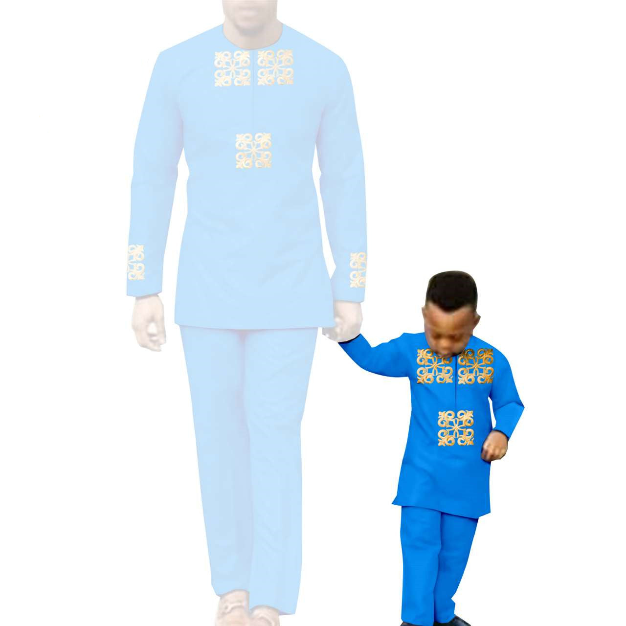 African clothes Men and Boys Suit Top and Pants Robe Outfits FM026-1