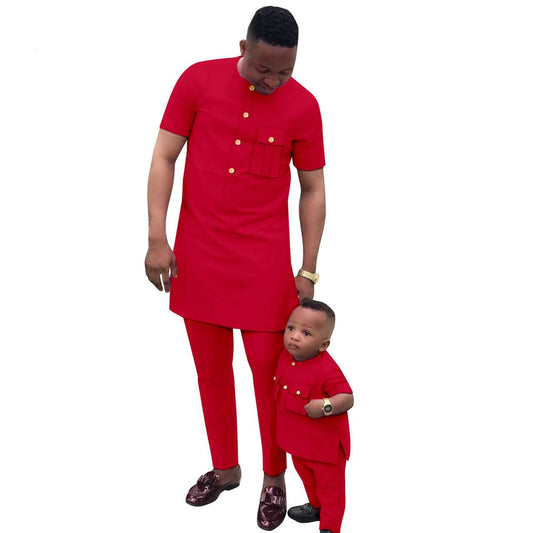 Father and Son Summer Dashiki Short Sleeve Top and Pant Sets FM003-2