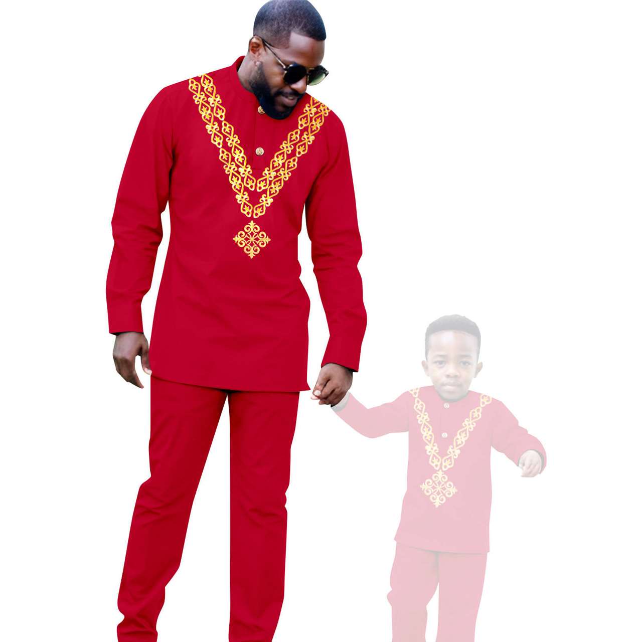 African Clothes Father and Son Appliques Sets Outfits FM029-2