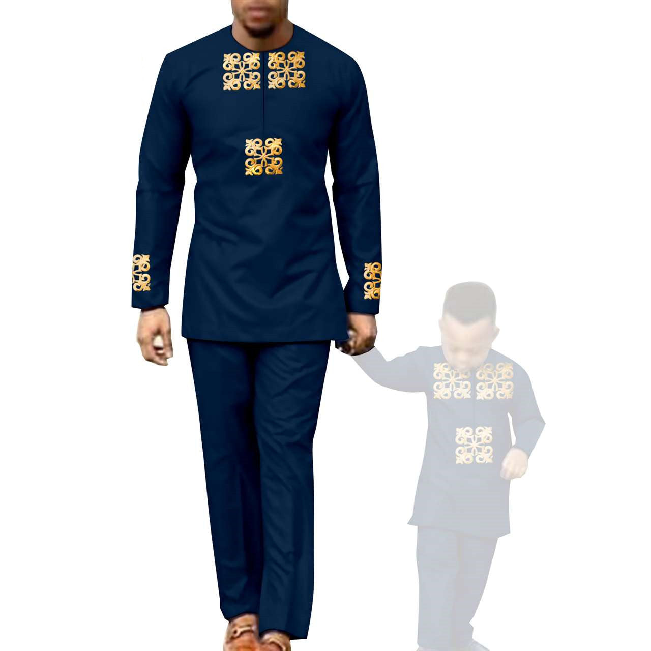 African clothes Men and Boys Suit Top and Pants Robe Outfits FM026-2